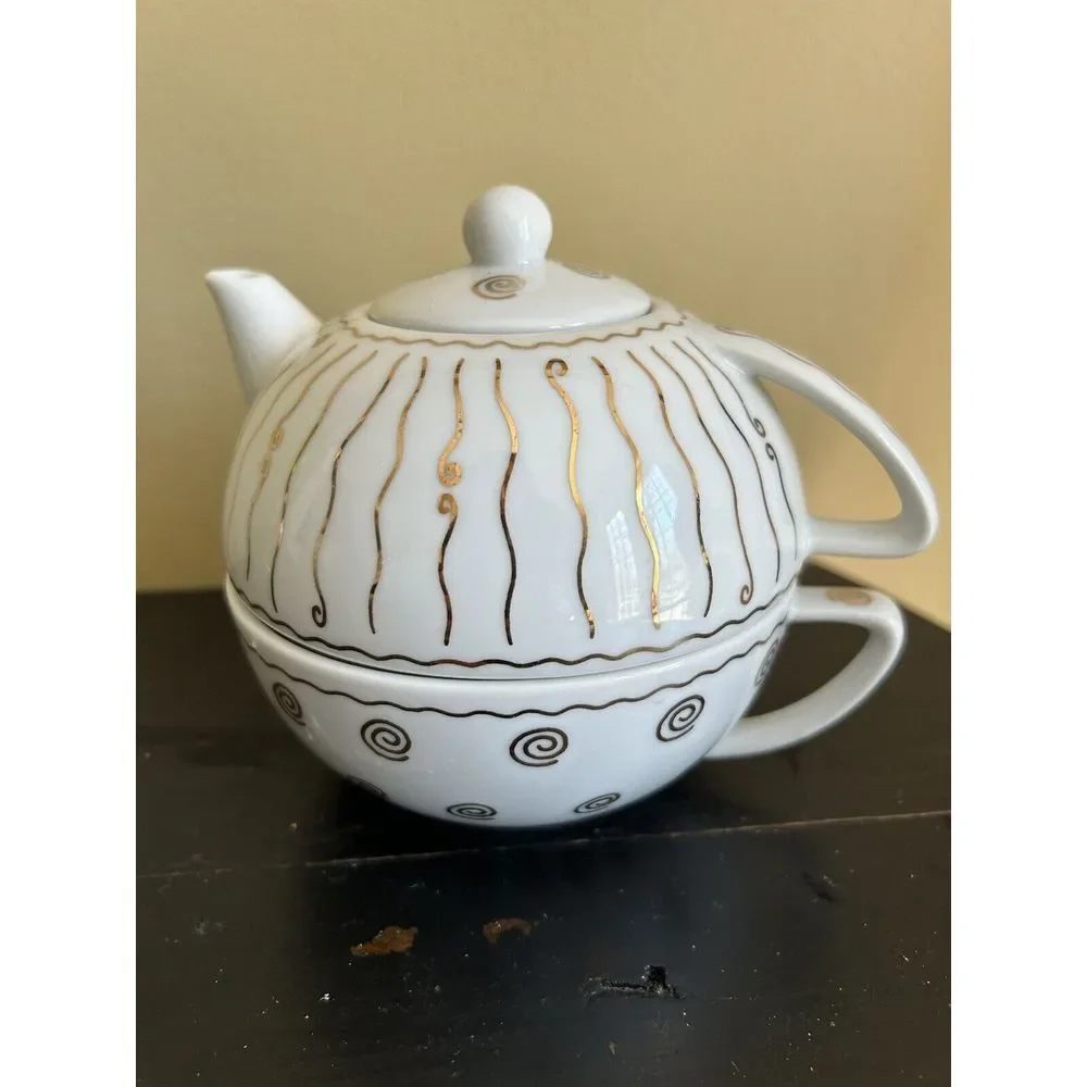 Pottery Barn NILE‎ Individual Teapot with Nesting Cup Japan